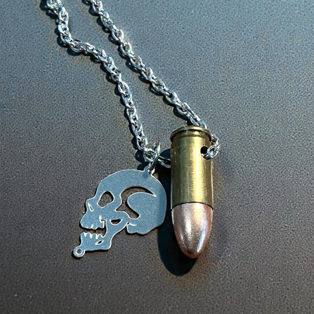 🆕 9mm Automatic with Skull Pendant Necklace
